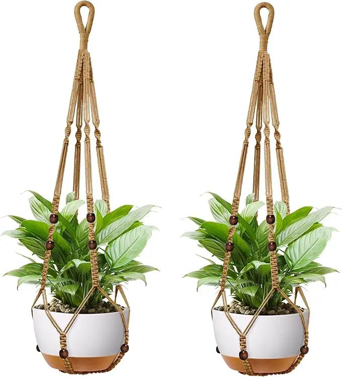 35 Inch Macrame Plant Hanger - Fits 4-13 Inch Pots, Supports Up to 22lbs, Sturdy Hanging Planter Holder for Indoor Outdoor, Boho Home Decor, 2 Pack, Brown (POTS NOT Included) by GreenHaven Gardens