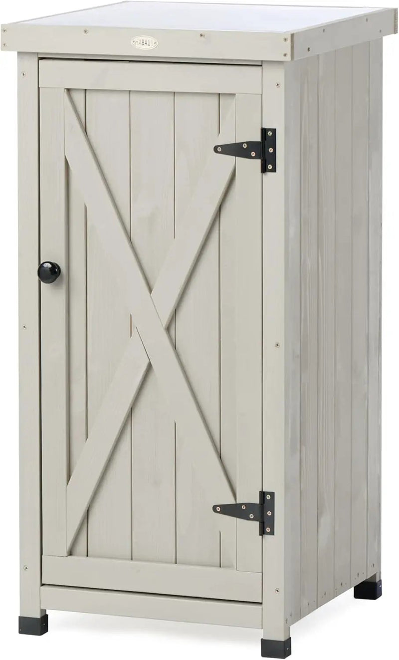Outdoor Storage Cabinet for Patio, Garden Potting Bench Table with Shelves & Metal-Tabletop, Wooden Planting Work Station, Weatherproof by GreenHaven Gardens