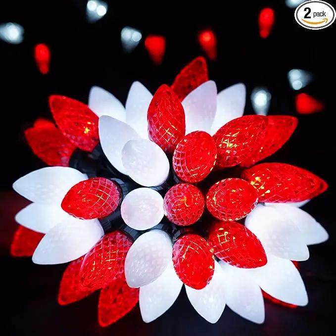 YIQU 2-Pack 66FT C9 Christmas String Lights Outdoor, 100LED Waterproof Green Wire Plug in Led Fairy String Lights for Xmas Tree Indoor Garden Patio Wedding Party Decoration (Red and White) by GreenHaven Gardens