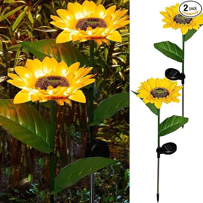 Dazzle Bright Sunflower Shape Solar LED Lights, 2 Pack Garden Waterproof Decorative with Stake for Outdoor Yard Pathway Outside Patio Lawn by GreenHaven Gardens