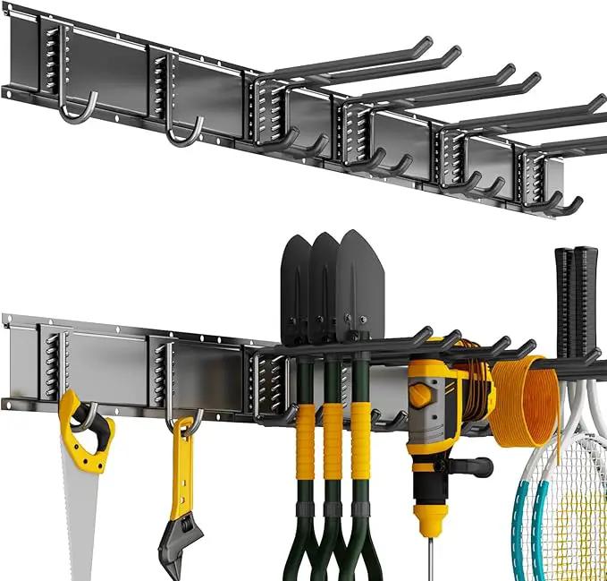 Garage Organization Tool Organizer Wall Mount, 32inch Heavy Duty Garden Tool organizer Storage System, Easy Install With 6 Adjustable Hooks, For Garage, Basement, Shed, Workshop(Black) by GreenHaven Gardens