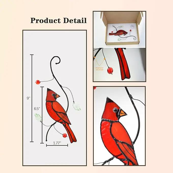 Lolitarcrafts Bigger Cardinal Stained Glass Window Hangings Cute Birds Suncathers for Window Monthers Day Gifts by GreenHaven Gardens