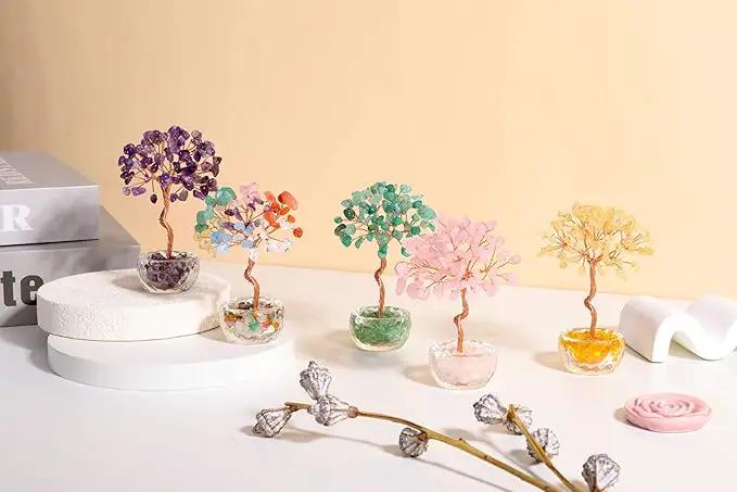 Jovivi Small Citrine Crystal Tree, Natural Crystal Healing Stones Tree Glass Bowl Base Gemstone Money Trees Feng Shui Good Luck Home Desk Decor by GreenHaven Gardens