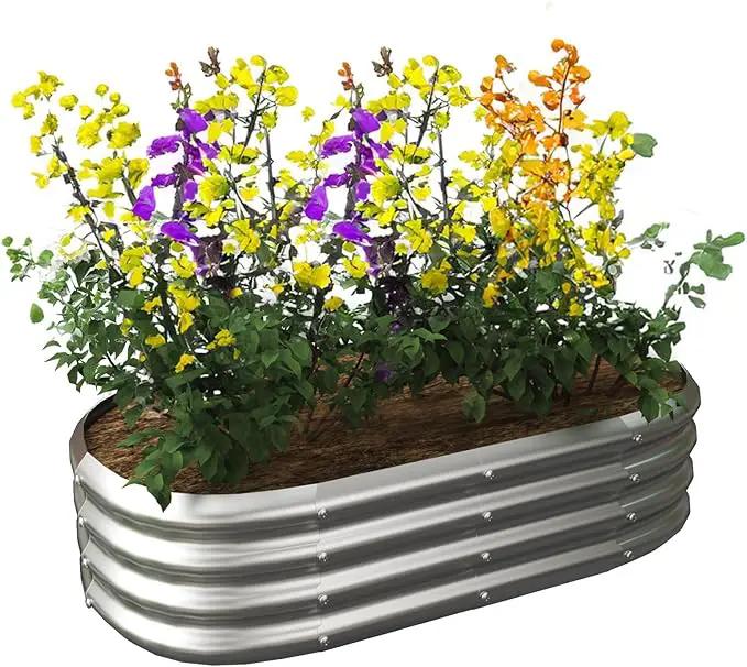 Galvanized Raised Garden Bed Kit, Galvanized Planter Garden Boxes Outdoor, Oval Large Metal for Vegetables,Flower,4x1.8x1FT by GreenHaven Gardens