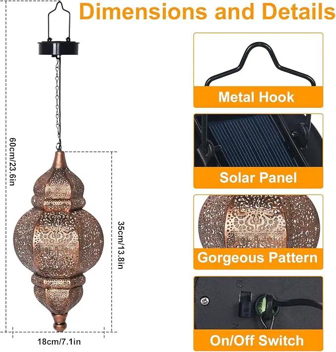 2 Pack Hanging Solar Lights, Outdoor Decor Solar Lantern, Waterproof Metal Moroccan Lantern for Outside Patio Pathway Yard Front Porch Backyard Garden Decorative by GreenHaven Gardens
