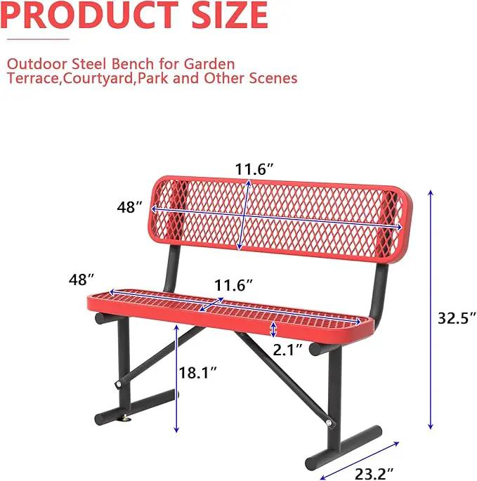 Heavy Duty Park Bench with Back Portable Frame, Outdoor Steel Bench with Backrest, Outdoor Park Bench Expanded Metal Mesh Bench for Lawn, Park, Deck, Garden, Patio, Porch, Black (Red, 4FT) by GreenHaven Gardens