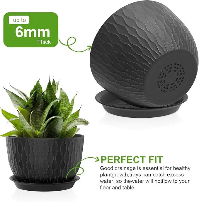 Plant Pots 12/10/9 Inch Pots, Set of 3 Plastic Planters with Drainage Holes and Saucers,Plastic Flower Pots,Nursery Planting Pot for Indoor Out Door Plants（Black） by GreenHaven Gardens
