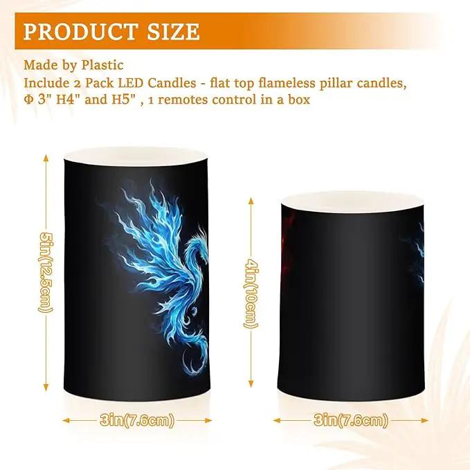 Flickering Flameless Candles, Dragon Phoenix LED Candles with Remote Timer, Set of 2 Battery Operated Candle for Valentine Wedding Birthday by GreenHaven Gardens