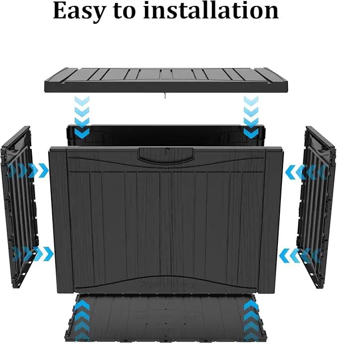 45 Gallon Waterproof Deck Storage Box - All-Weather Outside Storage Box with Lock, Outdoor Box Storage for Patio/Pool Accessories, UV-Resistant Resin, Matte Black by GreenHaven Gardens
