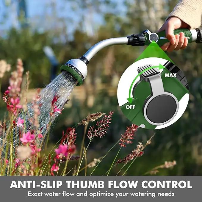 RESTMO Watering Wand Heavy Duty, Metal Garden Hose Wand with 10 Spray Patterns, 15-Inch Long Hose Nozzle Sprayer with Thumb Flow Control, Ideal to Water Hanging Baskets and Shrubs, Green by GreenHaven Gardens
