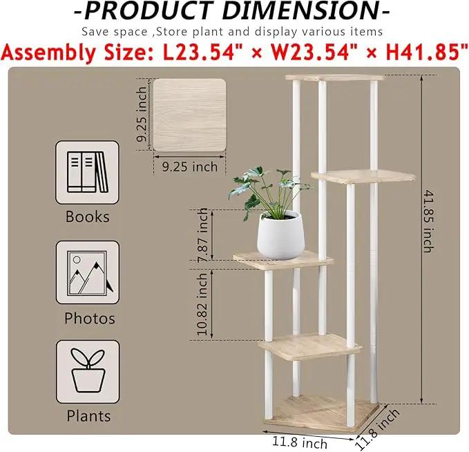 AZERPIAN Plant Stand 5 Tier Indoor Metal Flower Shelf for Multiple Plants Corner Tall Flower Holders for Patio Garden Living Room Balcony Bedroom, Black (5 Tier-White) by GreenHaven Gardens