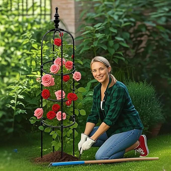 Trellis for Climbing Plants Outdoor 1Pcs Garden Obelisk, Metal Pipe Tomato Cage Cucumber Rose Flower Vegetable Grape Round Vine Tall Plants Trellis,Plants Support Stakes Potted Garden Tower Indoor by GreenHaven Gardens