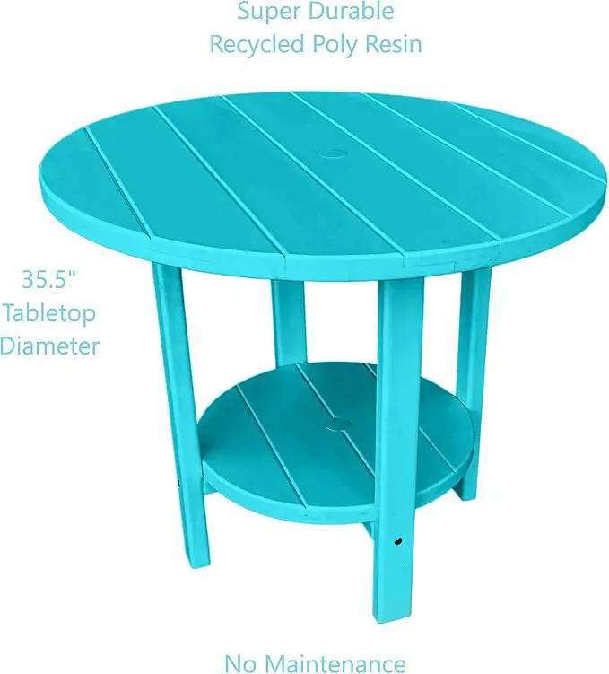 Phat Tommy Round Poly Resin Outdoor Patio Dining Table, All Weather Poly Patio Outdoor Furniture, Teal by GreenHaven Gardens