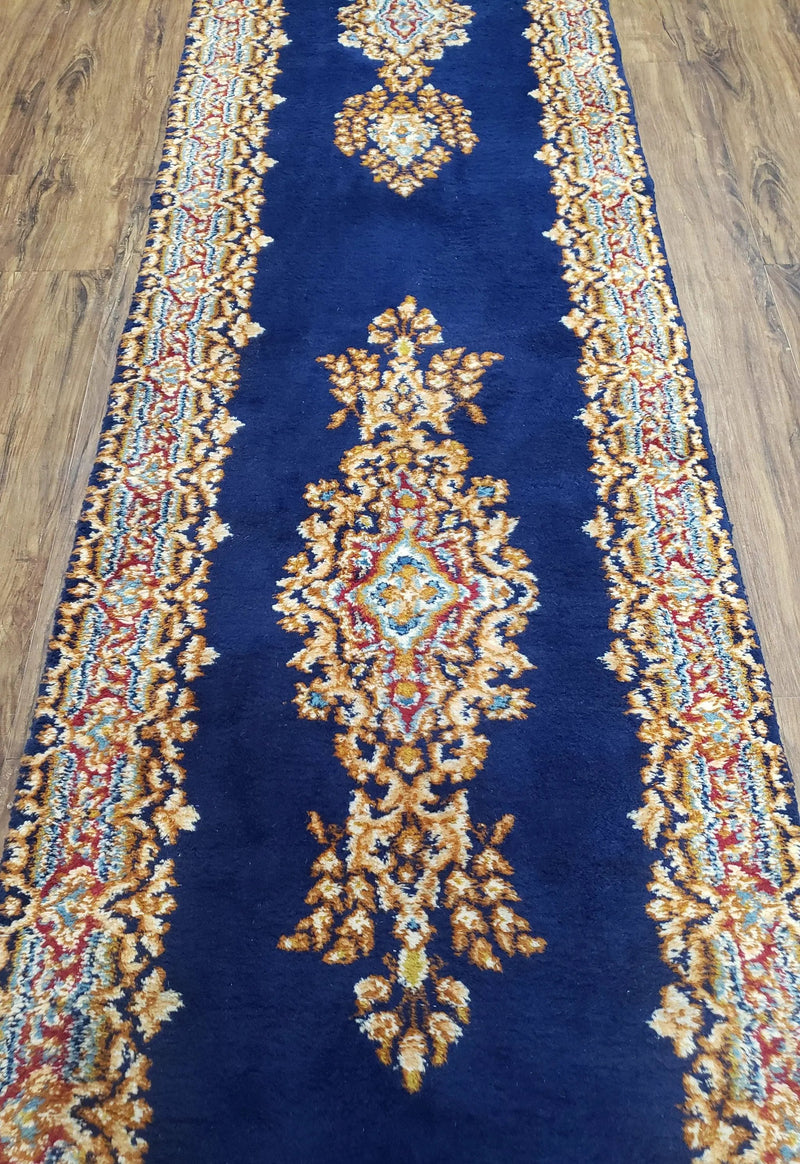 Semi Anique Dark Blue Persian Kerman Runner, 2'7" x 13'5" by Jewel Rugs