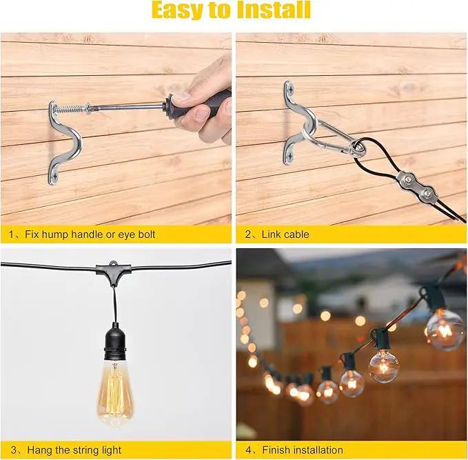 String Light Hanging Kit Outdoor Lighting Hanging Kit with 250 Ft Black Coated Wire Cable, Turnbuckle, Hooks and Enough Outdoor Accessories for Outside, Patio, Garden by GreenHaven Gardens