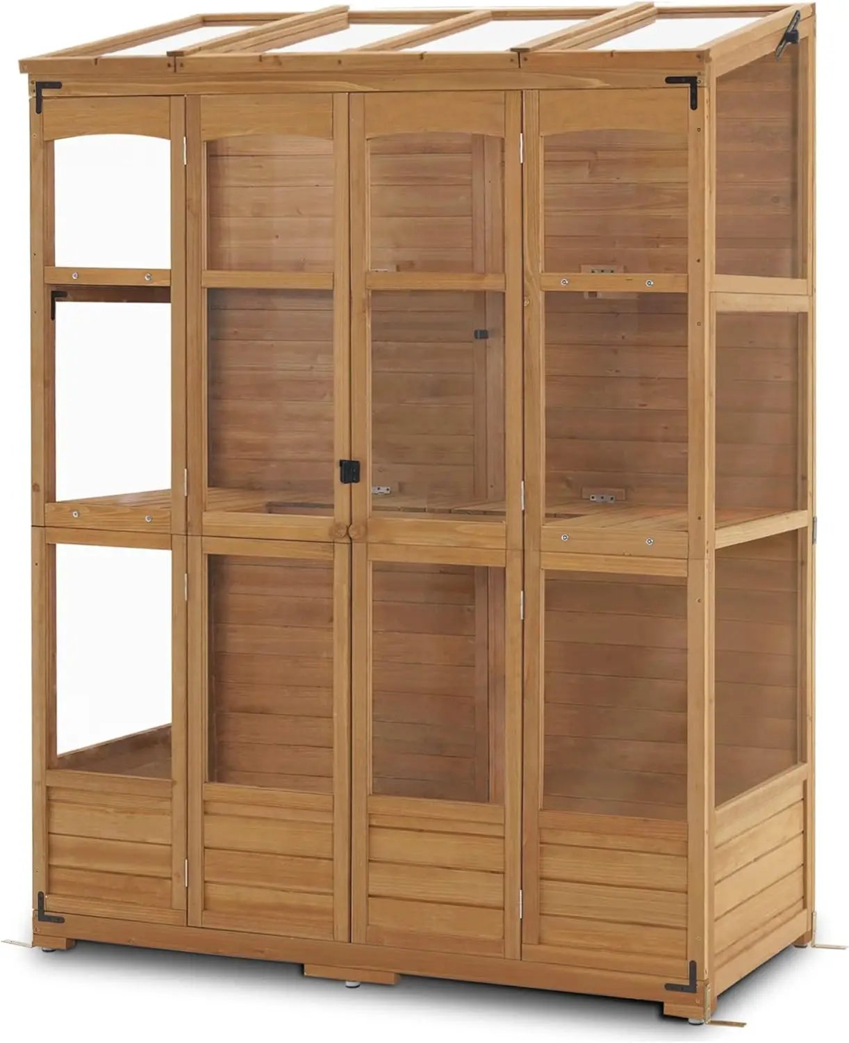 MCombo Wooden Greenhouse, Walk-in Outdoor Greenhouse with Openable Roof and Lockable Door, 0899 (Natural) by GreenHaven Gardens