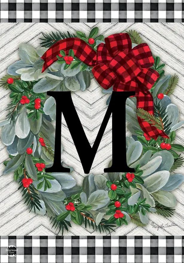 Briarwood Lane Winter Wreath Monogram Letter M Garden Flag by GreenHaven Gardens