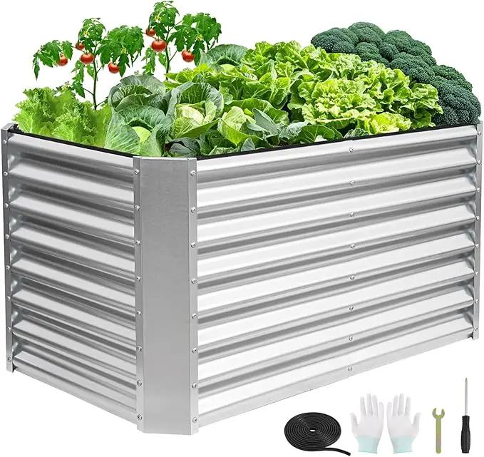 4x2x2ft Raised Garden Bed - Galvanized Deep Root Planter Boxes Outdoor with Wing Nuts and Safety Edges for Gardening Vegetables, Flowers, Herbs, Succulents - Silver by GreenHaven Gardens