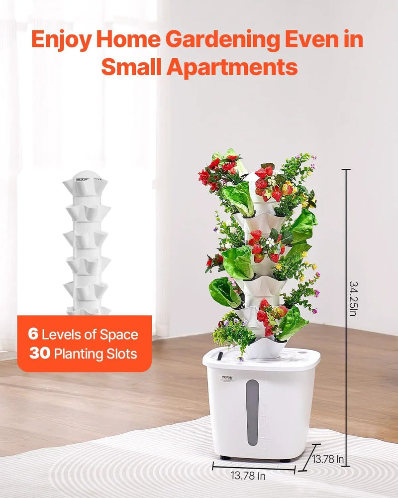 VEVOR Hydroponic Growing System, 30 Pods Vertical 6 Tiers Hydroponic Tower, Home Hydronic Garden with Water Pump & Timer, Water Circulation Plants Germination Kit for Indoor Herbs Fruits & Vegetables by GreenHaven Gardens