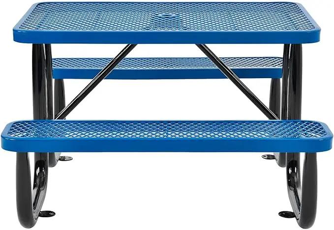 Global Industrial 4' Rectangular Expanded Metal Picnic Table, 48" L x 62" W,Blue by GreenHaven Gardens