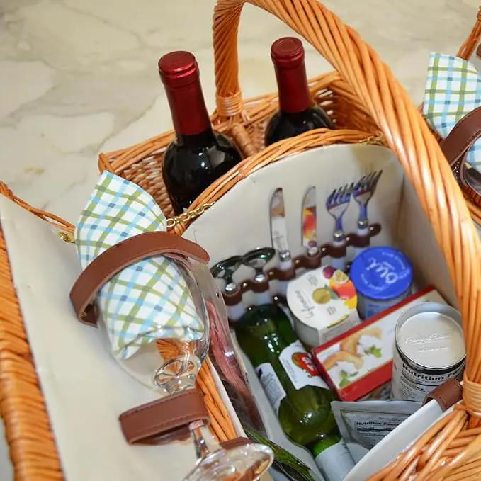 Picnic at Ascot Vineyard Willow Picnic Basket with service for 2 - Gazebo by GreenHaven Gardens