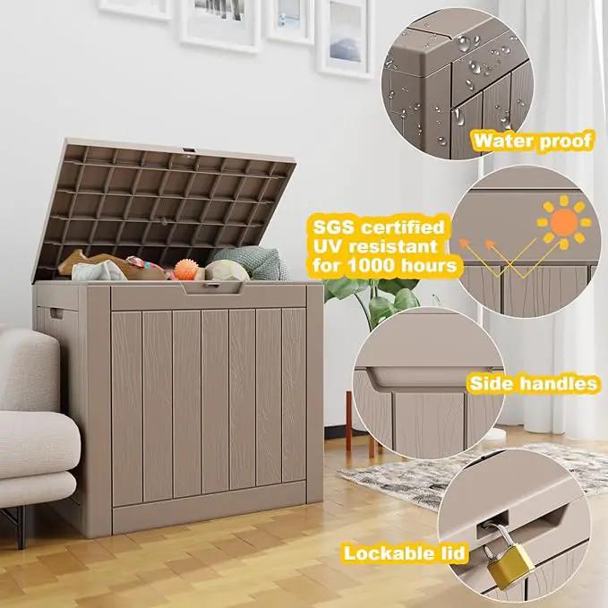 30 Gallon Resin Deck Box, Lockable Outdoor Storage Box for Patio Cushions Storage Furniture,Garden Tools, Pool Supplies, Weatherproof and UV Resistant- Grey