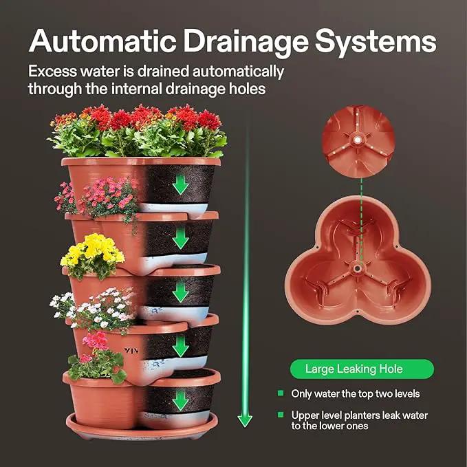VIVOSUN 2-Pack 5 Tier Vertical Gardening Stackable Planter for Strawberries, Flowers, Herbs, Vegetables, Brown by GreenHaven Gardens