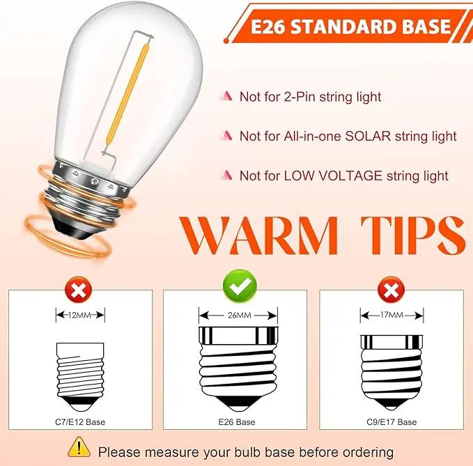 36 Pack S14 LED Bulbs for Outdoor String Lights, Shatterproof Replacement Edison Bulbs for Patio String Lights Outdoor Waterproof, Warm White 2200K, Dimmable, E26 Standard Base by GreenHaven Gardens