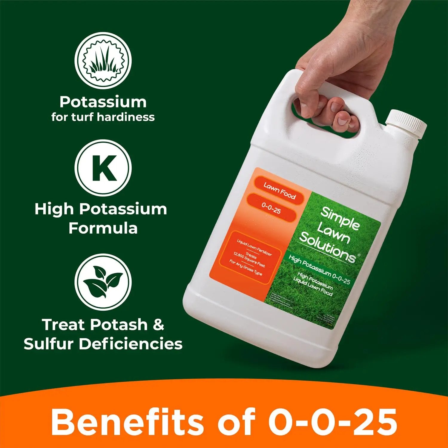 Simple Lawn Solutions - High Potassium Lawn Food Liquid Fertilizer 0-0-25 - Concentrated Spray - Turf Grass Vigor and Plant Hardiness - Summer and Fall - Any Grass Type (1 Gallon) by GreenHaven Gardens