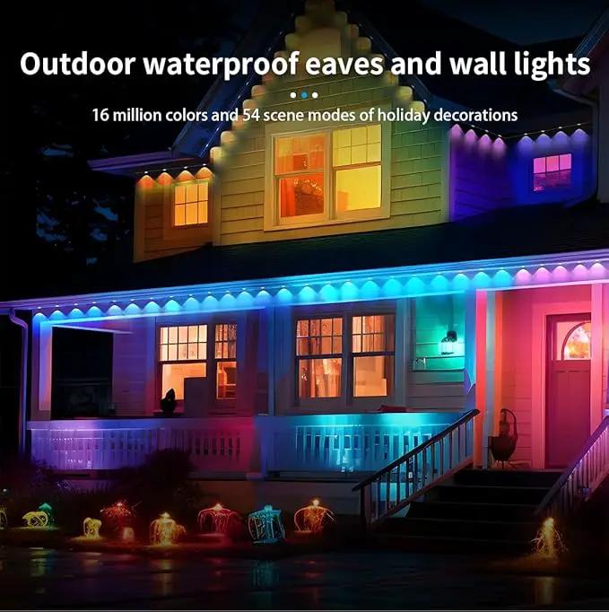 100ft Permanent Outdoor Lights for House, IP67 Waterproof RGB+IC LED Eaves Lights, 54 Scene Modes Outdoor Lighting for Christmas Garden Party Holiday Decorations, with App/Remote Control by GreenHaven Gardens