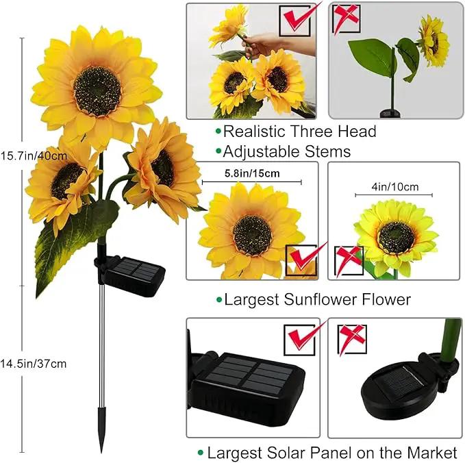 3 Pack Sunflower Solar Lights Outdoor Decor with 3 LED Sunflower Yellow Flower Lights Decorative Waterproof for Patio Lawn Garden Yard Pathway Decoration by GreenHaven Gardens