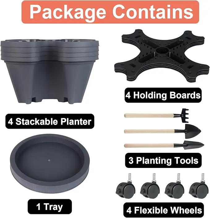 Vertical Planter 4 Tier Stackable Planters Garden Planters Strawberry Herb Flower and Vegetable Planter Indoor Outdoor Gardening Pots with Removable Wheels and Tools by GreenHaven Gardens