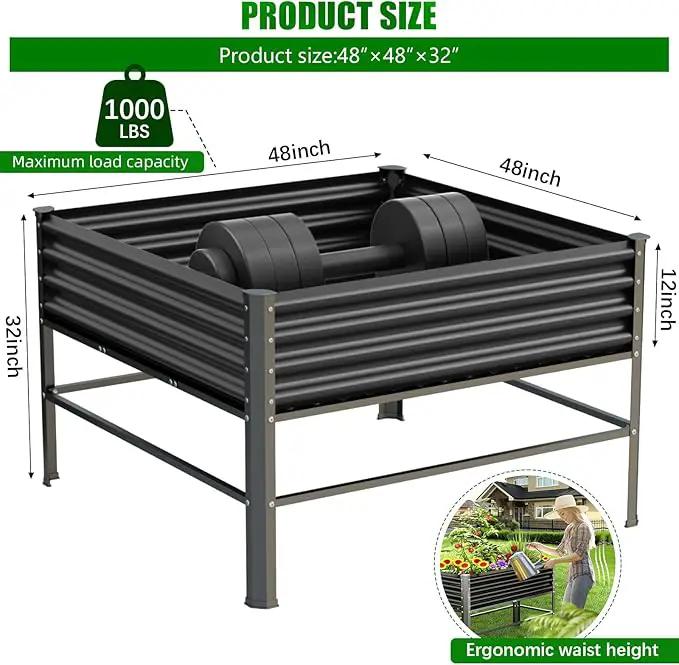 Raised Garden Bed with Legs, 48×48×32in Large Metal Elevated Raised Planter Box,1000lb Capacity with Drainage Holes for Vegetables Lawn Green Flowers, Fruits, Terrace by GreenHaven Gardens