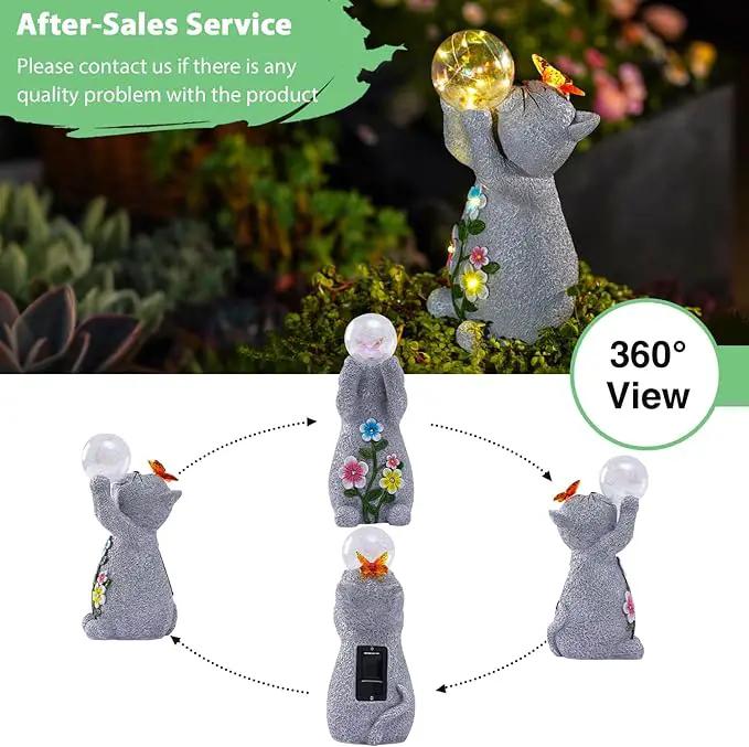 Goodeco Solar Cat Garden Statue - Outdoor Cat Decor with Solar Butterfly & Succulent Flowers LED Lights for Cat Lovers and Garden Enthusiasts - Ideal Gifts for Mom & Birthdays by GreenHaven Gardens