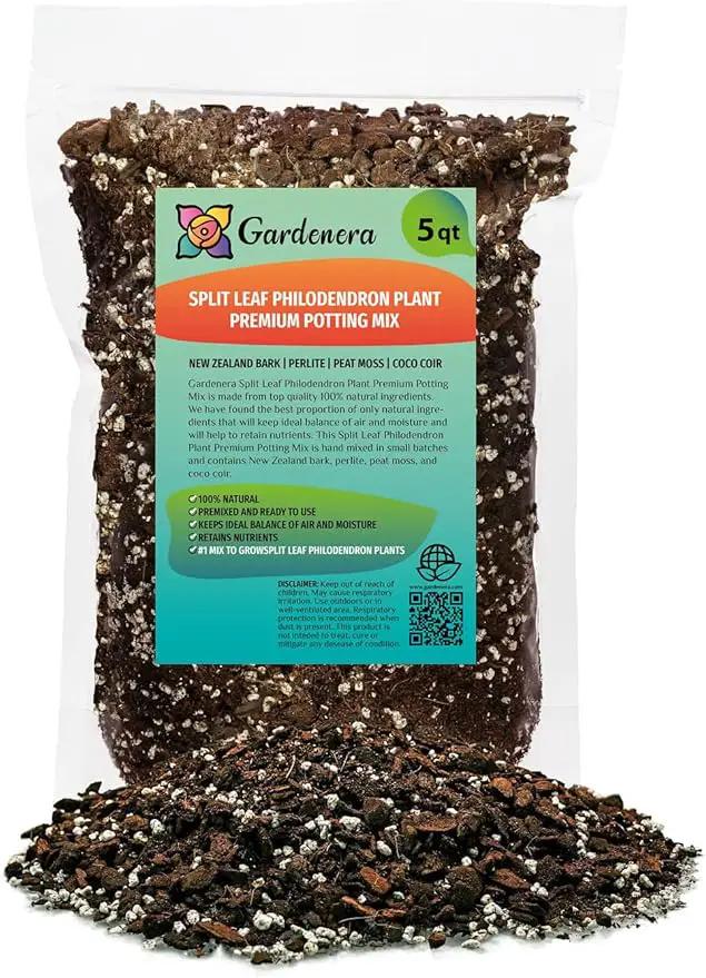 Split Leaf Philodendron Potting Mix - Retains Moisture and Prevents Root Rot - 5 Quart by GreenHaven Gardens