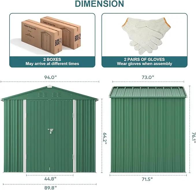 Gizoon Outdoor Storage Shed 8 x 6 FT, Galvanized Metal Garden Shed with Double Lockable Doors, Outdoor Storage Clearance for Backyard Patio Lawn-Green by GreenHaven Gardens