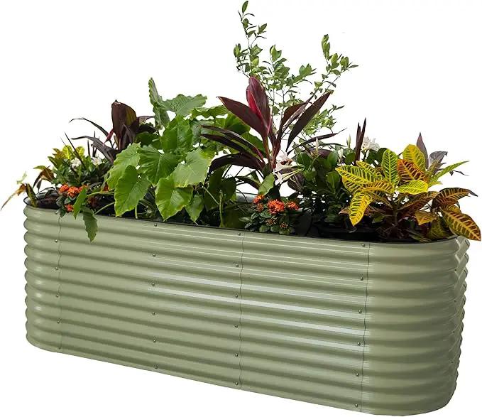 Vego garden 32" Extra Tall Raised Garden Bed Kits, 10 in 1 Modular Raised Planter Box for Vegetables Flowers Fruits Oval Metal Raised Garden Bed- Olive Green by GreenHaven Gardens
