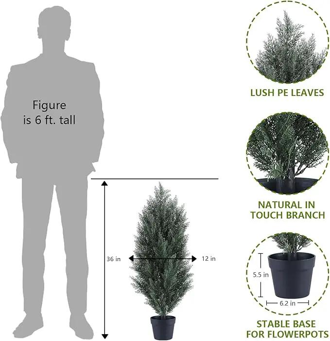 THE BLOOM TIMES 3ft Topiary Trees Artificial Outdoor 2 Pack – UV Resistant Faux Cedar Pine Cypress Bushes and Shrubs, Fake Potted Plants for Front Porch Outside Planter Patio Decor, Set of 2 (3 Foot) by GreenHaven Gardens