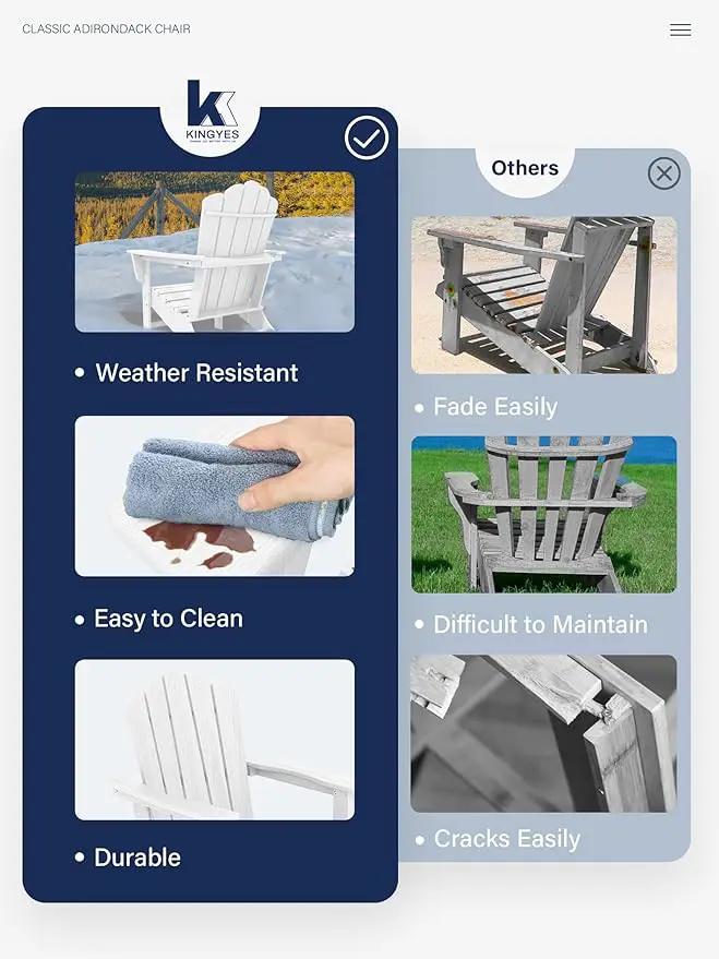 KINGYES HDPE Adirondack Chair Set of 2, Classic All-Weather Outdoor Patio Adirondack Chair, White by GreenHaven Gardens