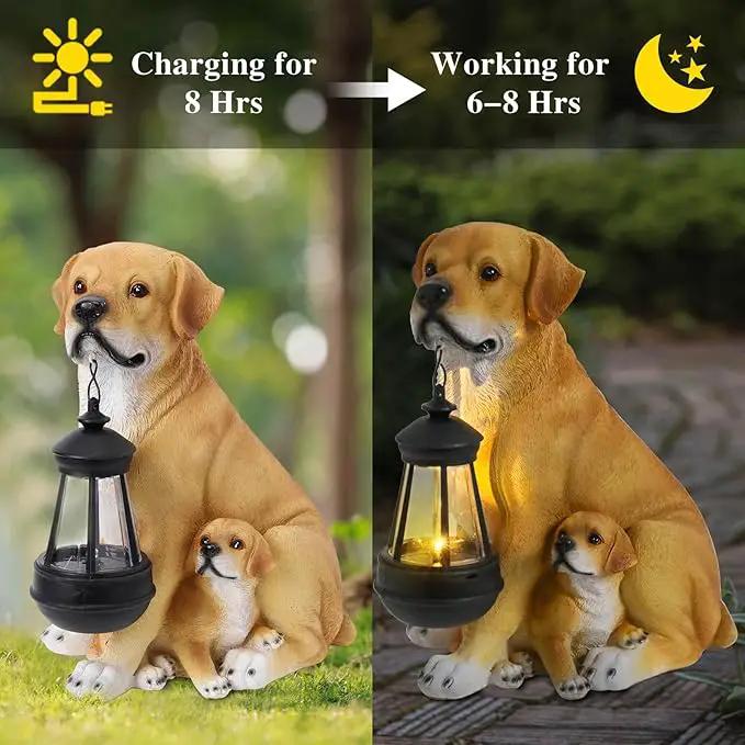 Afirst Solar Dog Statue Garden Decor- Outdoor Decor with Solar Lantern Lovely Labrador Mom with Baby Figurine Patio Lawn Yard Art Ornaments Housewarming Gift by GreenHaven Gardens