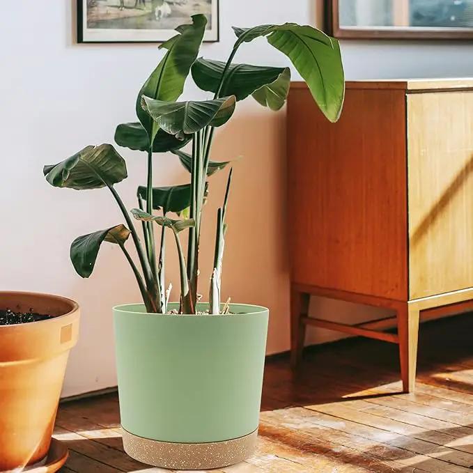 QCQHDU 10 inch Plant Pot, 2 Pack Planters for Indoor Plants with Drainage Holes & Saucer, Outdoor Flower Pots Home Garden Modern Decor by GreenHaven Gardens