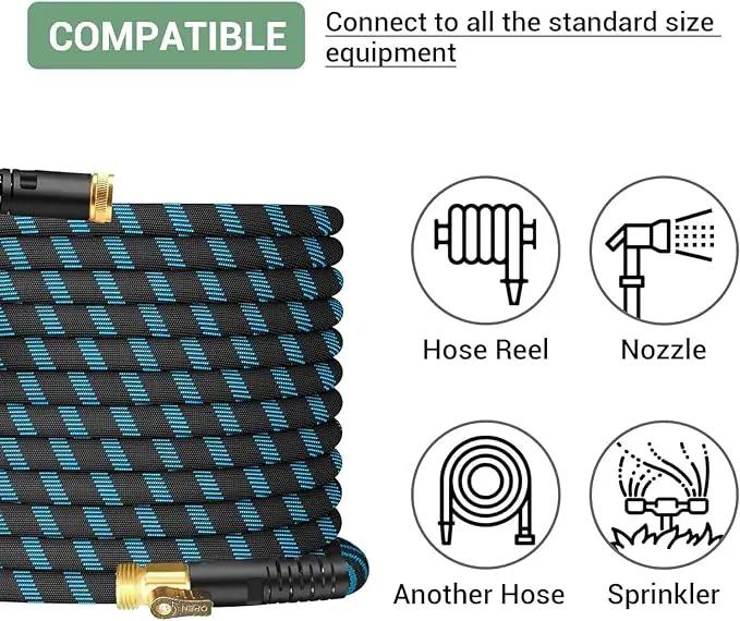 150Ft Non-Expandable Garden Hose, Flexible Water Hose with 10-Pattern Spray Nozzle, Lightweight Hose Pipe, Kink-Free, Leak-Proof, 3/4" Solid Metal Fittings by GreenHaven Gardens