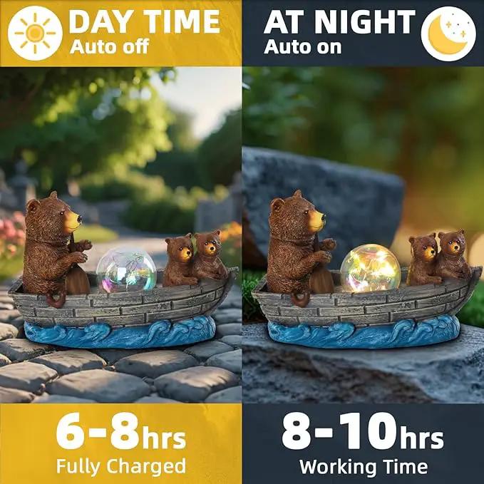 Solar Bears Boating Statue with Ball Light 5" Resin Bear Figurines Waterproof Bear Decorations for Home Yard Patio Porch Balcony Best Garden Gifts for Women Mothers Grandmothers Sisters by GreenHaven Gardens
