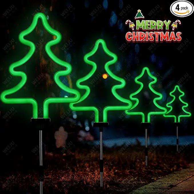BlcTec Christmas Decorations Outdoor, 4PCS Neon Christmas Tree Shape Lights with Stainless Steel Stakes, 4 Xmas Tree Garden Lights with Waterproof for Garden Patio Yard Lawn Décor, Green by GreenHaven Gardens