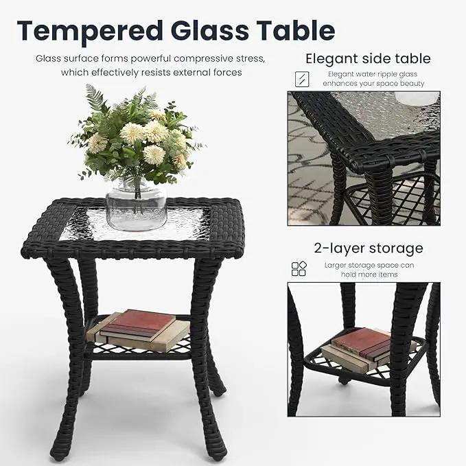 9 Pieces Outdoor Patio Furniture Sets with Rocking Swivel Chairs with 6-inch Thick Cushion and Side Table for Deck Lawn by GreenHaven Gardens
