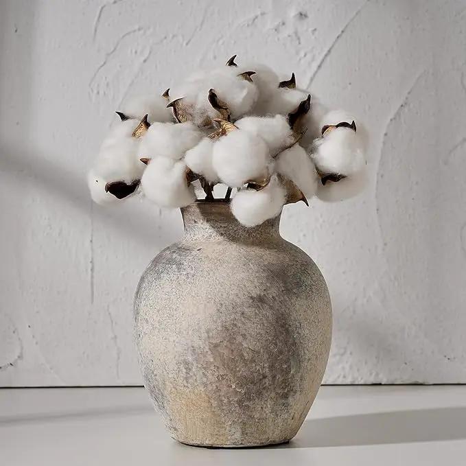 SIDUCAL Ceramic Decorative Flower Vase | 6 Inch Pottery Rustic Farmhouse | Boho | Whitewashed Terracotta Vase for Home Decor, Table, Living Room, Bathroom, Shelf, Mantel Decoration by GreenHaven Gardens