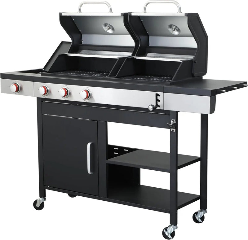 3-Burner Propane Gas BBQ Grill with Side Burner and Charcoal Grill Combo, 37,230 BTU, Enameled Cast Iron Grates, Stainless Steel Outdoor Grill for Patio and Backyard by GreenHaven Gardens
