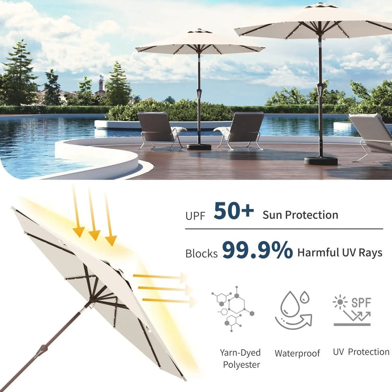 9FT Solar Umbrella 32 LED Lighted Patio Umbrella Table Market Umbrella w/Tilt and Crank, UV-Resistant Outdoor Umbrella for Pool, Garden, Deck, Creamy White by GreenHaven Gardens