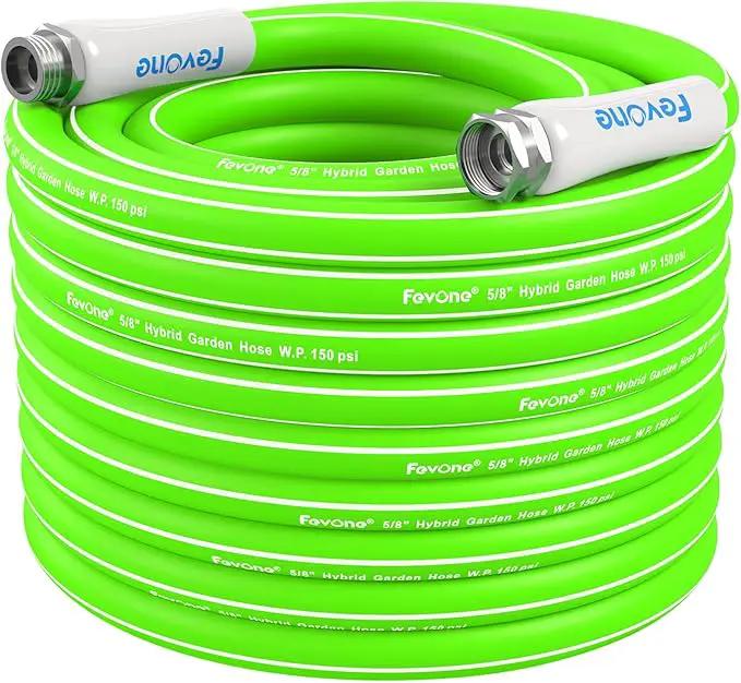 Fevone 100 ft Garden Hose, Heavy Duty Water Hose, Hybrid Polymer, Kink Resistance, Flexible, Durable, Leak Free, Aluminum Fittings, 3/4" GHT, 5/8" ID, 600 Psi, Drinking Water Safe by GreenHaven Gardens