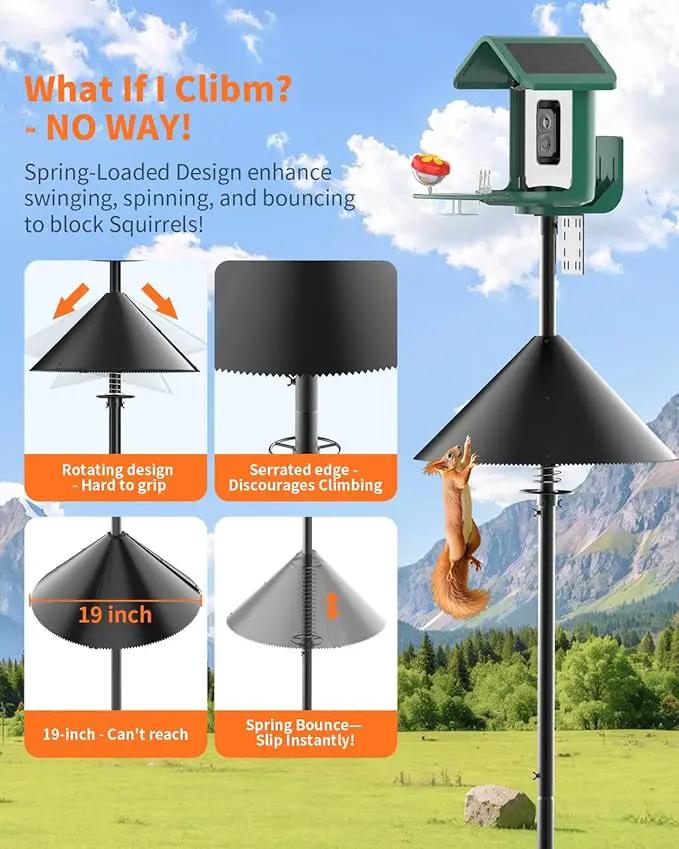 Squirrel Baffle for Bird Feeder Pole - Polycarbonate Bird Feeder Baffle with Stainless Steel Spring for Better Protection, 19 Inch Squirrel Guard for Outside Pole Mount, Metal Buckle by GreenHaven Gardens